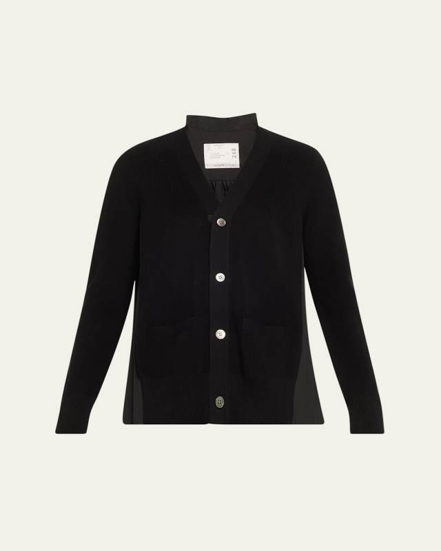 Pleated-Back Knit Button Down Cardigan
